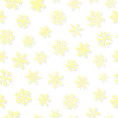 Christmas seamless pattern of snowflakes, yellow on white background