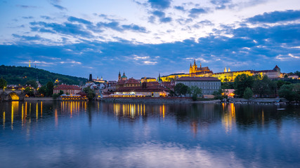Panorama view of Prague city skyline in Czech Republic at night