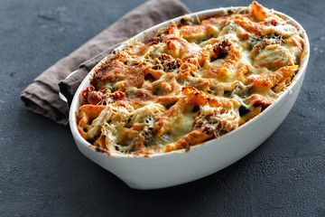 Baked pasta chicken ham mozzarella parmesan cheese pumpkin