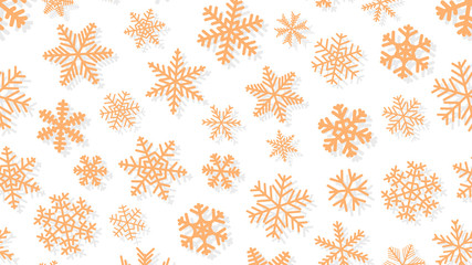 Fototapeta na wymiar Christmas background of snowflakes of different shapes and sizes with shadows. Orange on white
