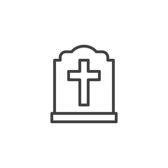Obraz premium Halloween grave stone outline icon. linear style sign for mobile concept and web design. Tombstone with cross simple line vector icon. Symbol, logo illustration. Pixel perfect vector graphics