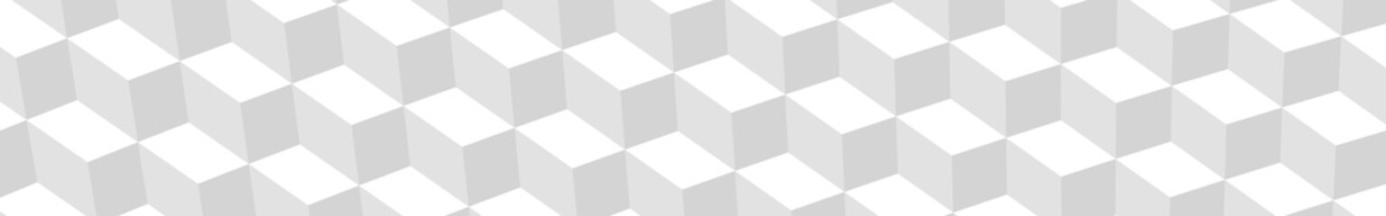 Abstract horizontal banner or background of big isometric cubes in white colors.