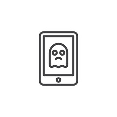 Happy halloween mobile app with ghost outline icon. linear style sign for mobile concept and web design. simple line vector icon. Symbol, logo illustration. Pixel perfect vector graphics