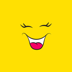 Funny smiley face icon on yellow background.