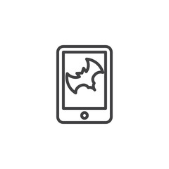 Happy halloween mobile app with bat outline icon. linear style sign for mobile concept and web design. simple line vector icon. Symbol, logo illustration. Pixel perfect vector graphics