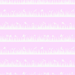 Floral seamless pattern, butterfly, beetle, dragonfly in the grass, insects