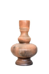 Single clay jug isolated on white background