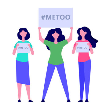 Sexual assault and harassment concept. Woman holding a sing with #Metoo. Vector illustration.