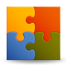 Jigsaw puzzle background with many colorful pieces. Abstract mosaic template. Square form. Vector illustration.