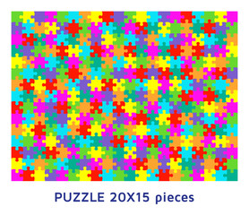 Fototapeta premium Jigsaw puzzle background with many colorful pieces. Abstract mosaic template. Vector illustration.