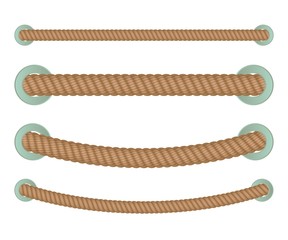 Realistic nautical twisted rope knots. Dividers isolated on the white baclground. Vector illustration.