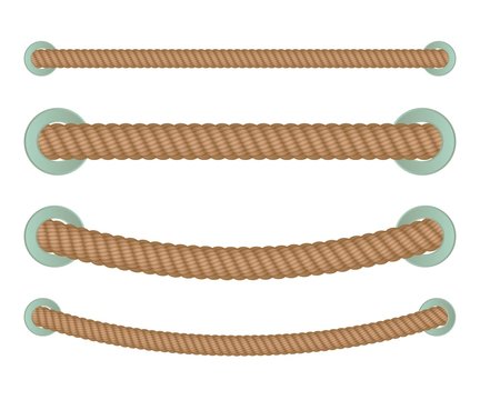 Realistic nautical twisted rope knots. Dividers isolated on the white baclground. Vector illustration.