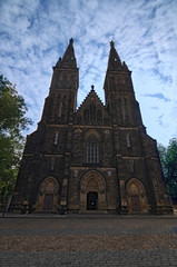 Fototapeta na wymiar Ancient Neo Gothic Church of Saint Peter and Paul in Vysehrad (