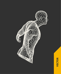 3d model of man. Vector illustration. Wire connection to virtual reality.