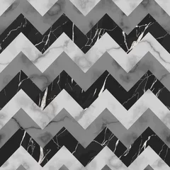 Fotobehang Black, Grey and White Marble Zig Zag Seamless Pattern © kronalux