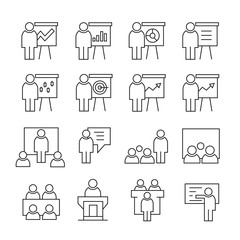 business management icons outline on white background
