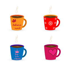 Set of four cups with different patterns