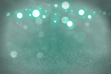 teal, sea-green beautiful brilliant glitter lights defocused bokeh abstract background, festal mockup texture with blank space for your content