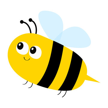 Flying bee icon. Big eyes. Cute cartoon funny baby caharacter. Flat design. White background. Isolated.
