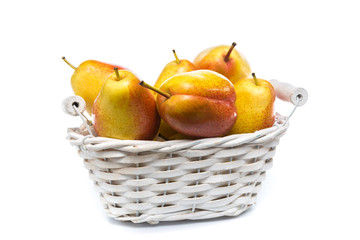 ripe red yellow pear fruits isolated on white background
