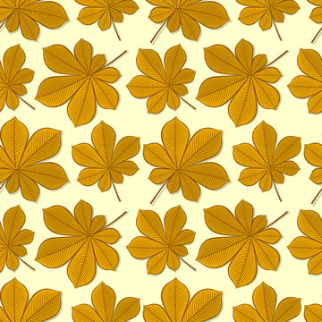 Seamless pattern with chestnut autumn leaves. Vector illustration.