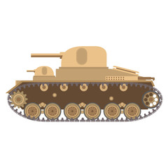 Multitower medium battle tank with the gun and a machine gun.Caterpillar fighting military armored vehicle.Army equipment.For the websites and games.Vector in flat .Multi-turreted.Artillery cannon