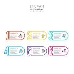 Obraz premium Thin line flat numbers infographic. Template for diagram, graph, presentation and chart. Business concept with 6 options, parts, steps or processes. Stroke icons