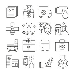 medical icons outline on white background