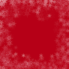 Vector red Christmas background with white snowflakes.