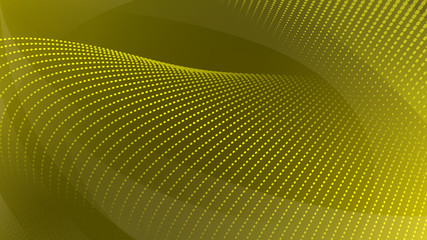 Abstract background of curved surfaces and halftone dots in yellow colors