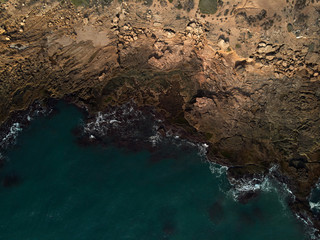 Aerial view of sea and rocky coast. Spain