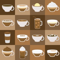 different types of coffee menu in flat design
