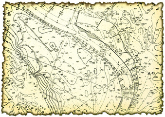 Yellowed and stained piece of old map