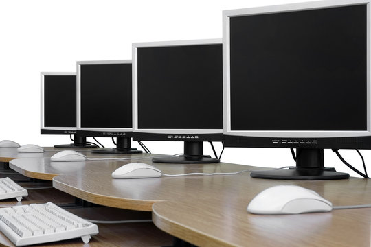 Row of computer monitors
