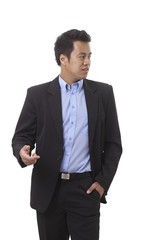 Asian businessman walking gesturing