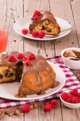 Chocolate cake with raspberries.