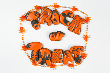 Halloween gingerbread cookie isolated on white