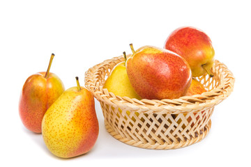 ripe red yellow pear fruits isolated on white background