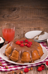 Chocolate cake with raspberries.