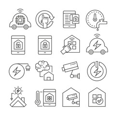 smart home system icons thin line style on white background