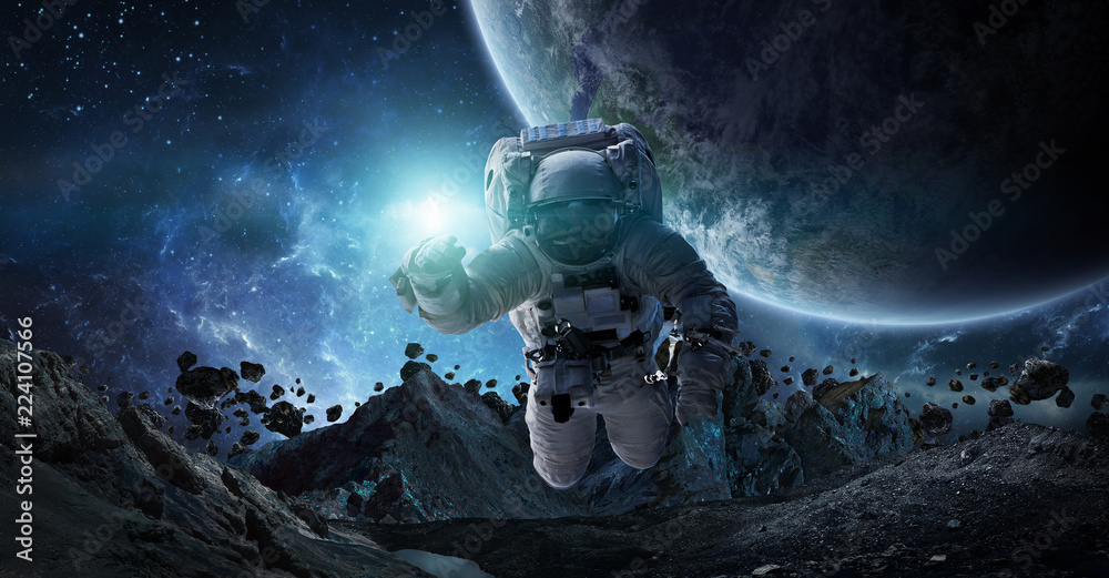 Poster Astronaut floating in space 3D rendering elements of this image furnished by NASA