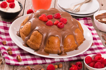 Chocolate cake with raspberries.