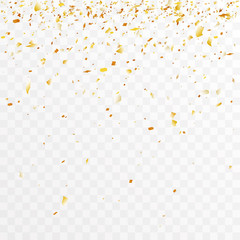 Golden foil confetti trimming pieces decoration party celebration design template transparent background vector illustration