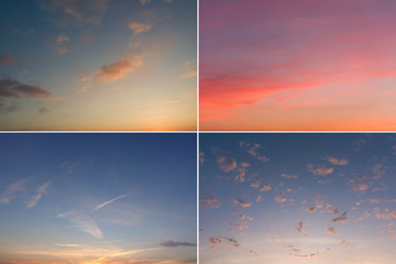 Beautiful sunset and sunrise in soft pastel tones. Four different images.