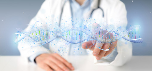 Doctor holding a 3d render DNA