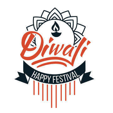 Diwali religious Hindu holiday emblem with lotus