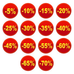 Sale Discount Circle Price Tag Icon Set 5 to 70 Off