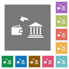 Money withdrawal from bank square flat icons