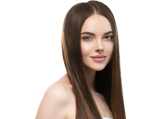 Fototapeta premium Beautiful long hair smooth woman with perfect hairstyle young model