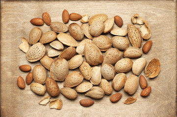 Almonds heap close-up